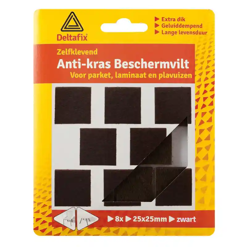 Anti-kras vilt, vierkant zwart 25 mm, 8 stuks - Populair